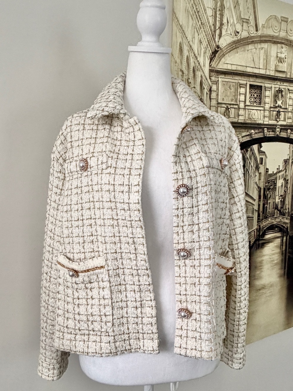 Preloved Simply Southern Cream Tweed Jacket with Pearl Buttons - Picture 6 of 10